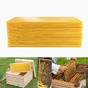 Cocaburra 60 Pcs Langstroth Bee Foundation Sheets Deep, 9″ Bee Frames Foundation Wax Sheets, Deep Bee Wax Foundation for Bee Frames (16 1/3 Inch X 8 1/2 Inch)